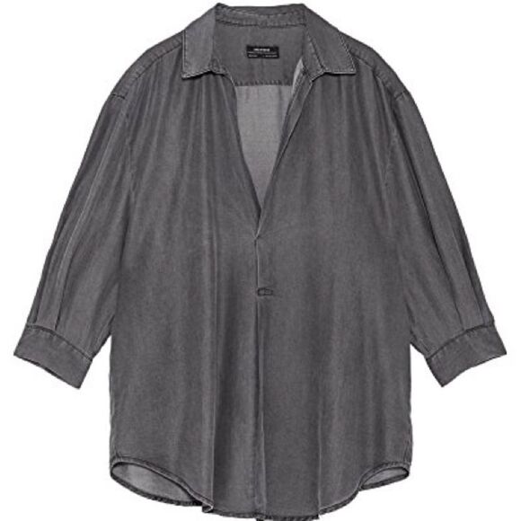 Zara Charcoal Gray 3/4 Sleeve Collar Pop Over Blouse - Picture 1 of 7